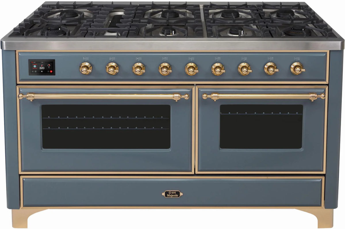 Blue Grey Dual Fuel Natural Gas Range with Brass Trim W485190