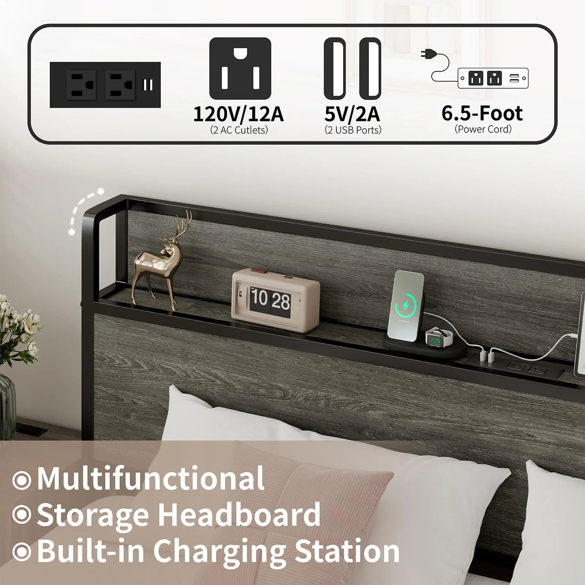 Queen Size Lift up Storage Bed with Charging Station Q476