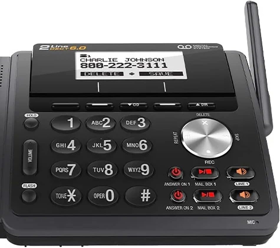 2-Line Expandable Cordless Phone with Answering System, 6 Handsets, Black T204