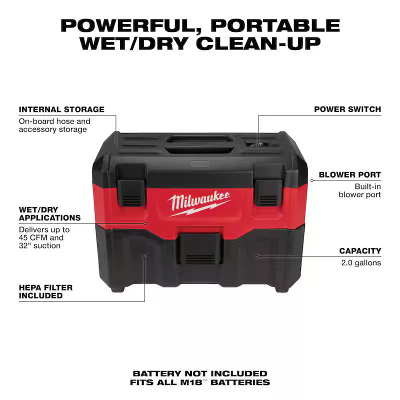 18-Volt Cordless Wet/Dry Vacuum with Utility Nozzle Kit Y964