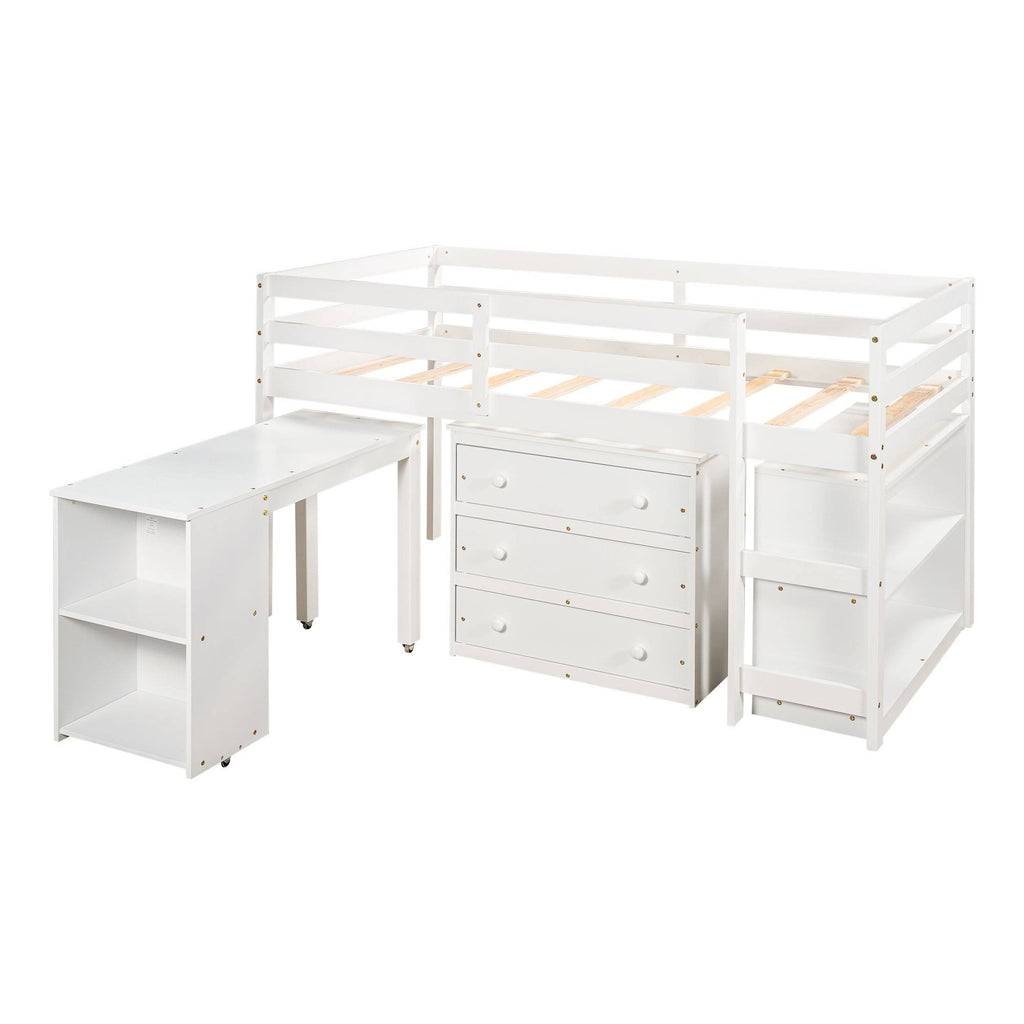 Twin Loft Bed with Cabinet and Rolling Desk K52454