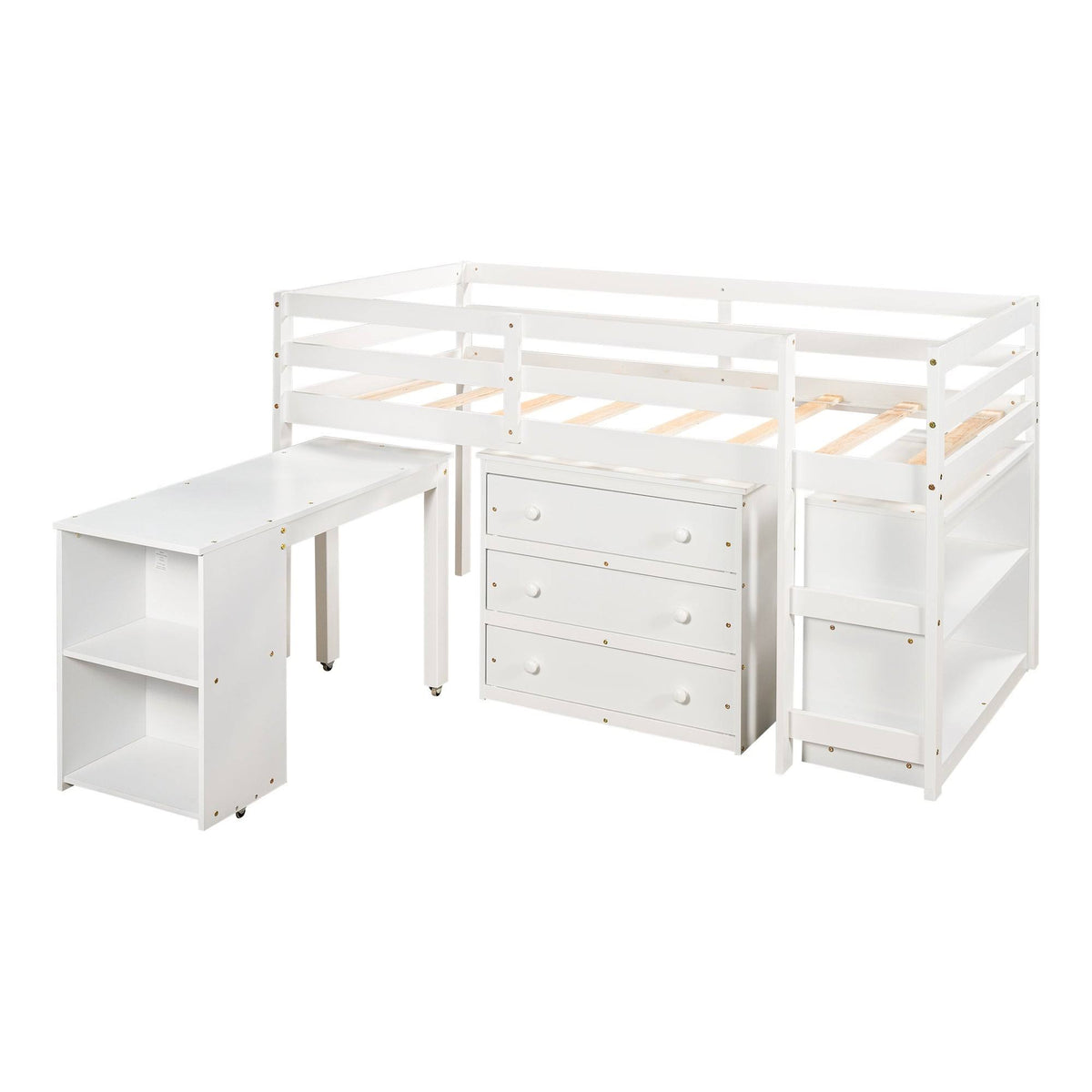 Twin Loft Bed with Cabinet and Rolling Desk K52454