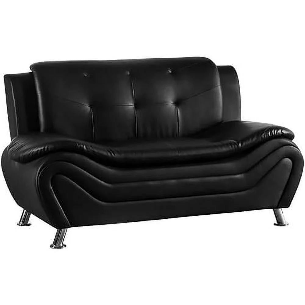 Black Faux Leather Loveseat Sofa Y2943