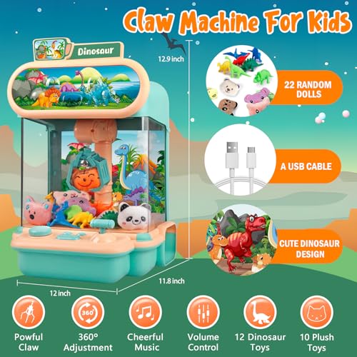 Pink Mini Dinosaur Claw Machine with 10 Plush and 12 Dinosaur Toys T311