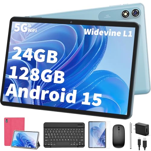 Android 15 Tablet with Keyboard, 26GB+256GB, 10.1 Inch, 8000 mAh, 5G WiFi, Dual Camera, 2 in 1, Black M110