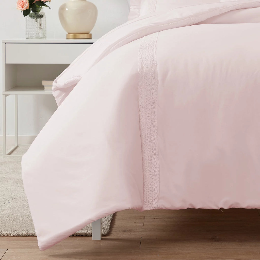 Pink Crochet Stripe 4-Piece Microfiber Comforter Set A2287