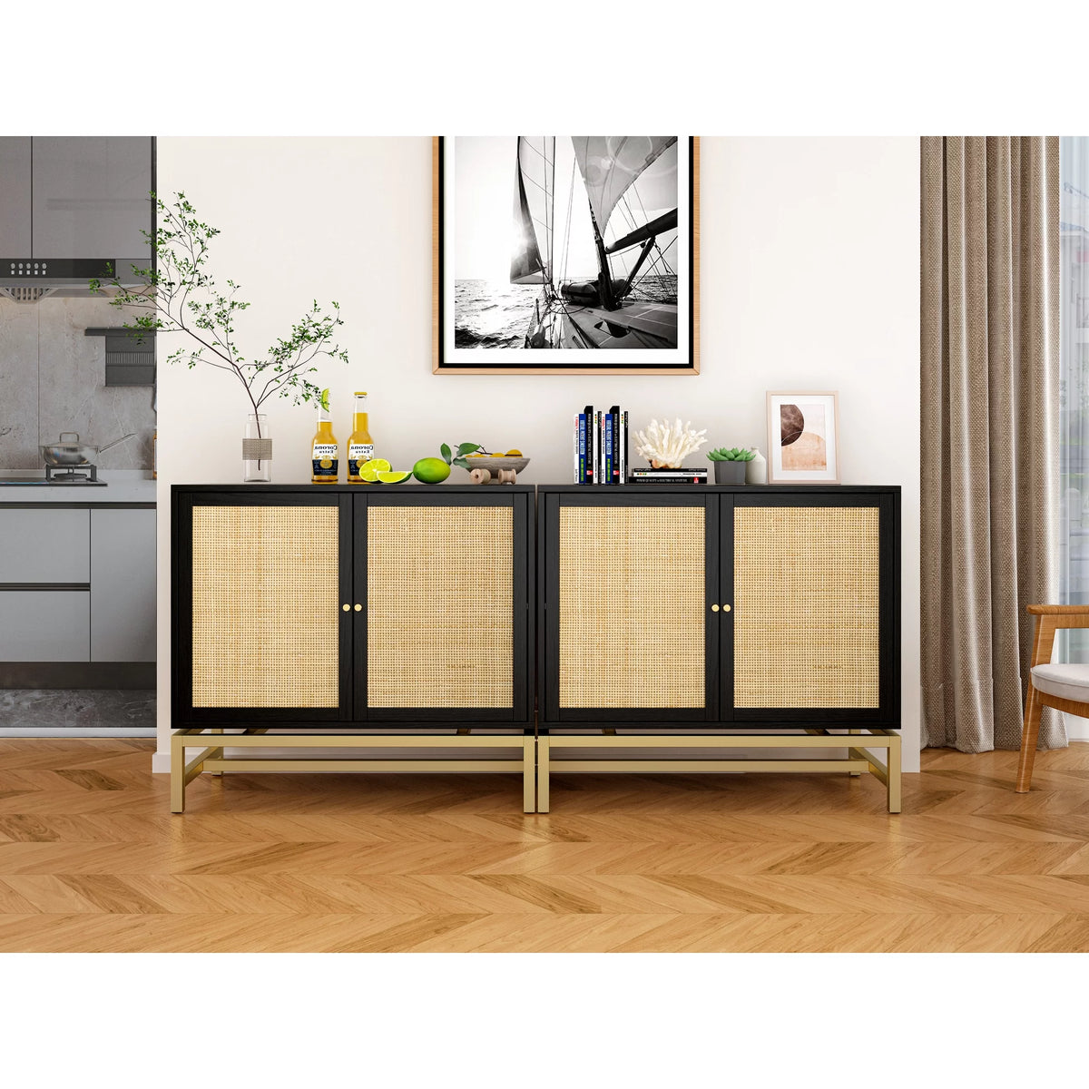 Set of 2 Natural Rattan 2 Door Cabinet H12704