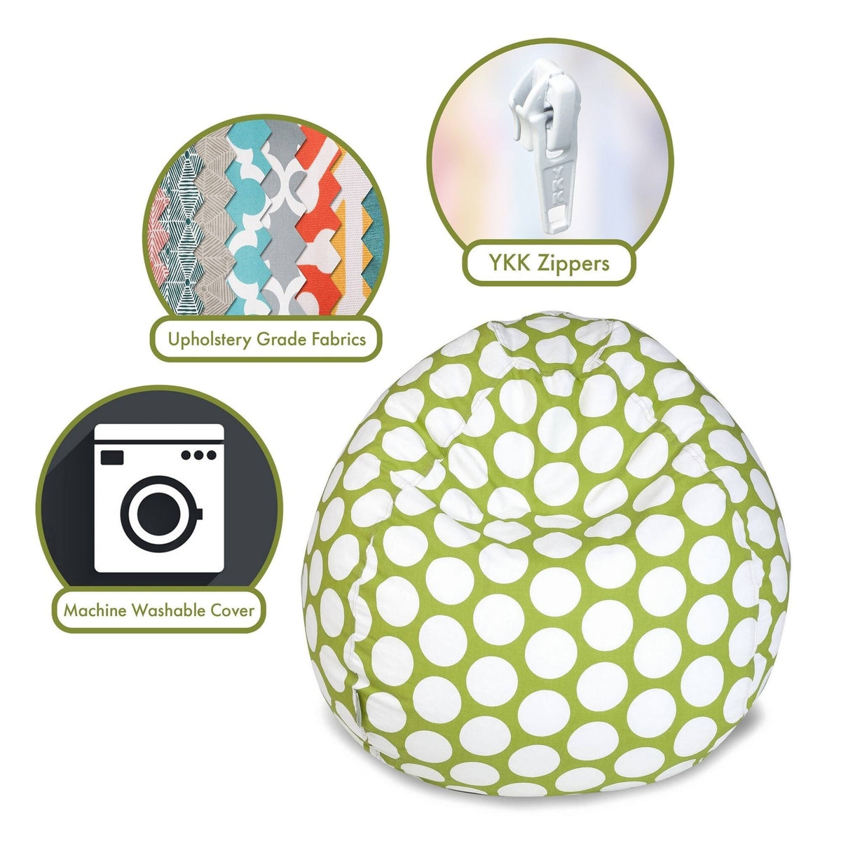 Polka Dot Large Classic Bean Bag Chair Lime Green X629
