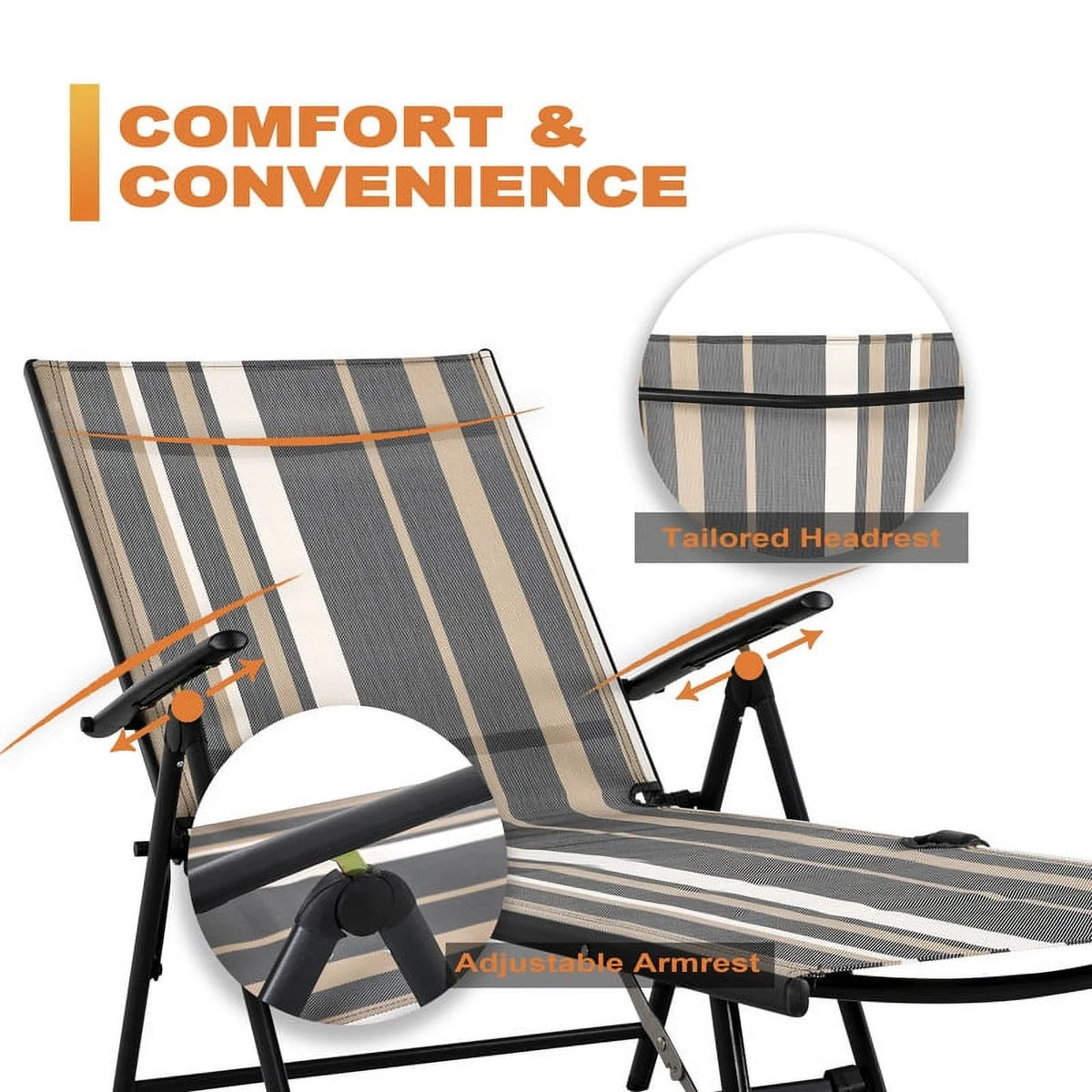 Adjustable Folding Outdoor Chaise Lounge Chair with Steel Frame Q1792