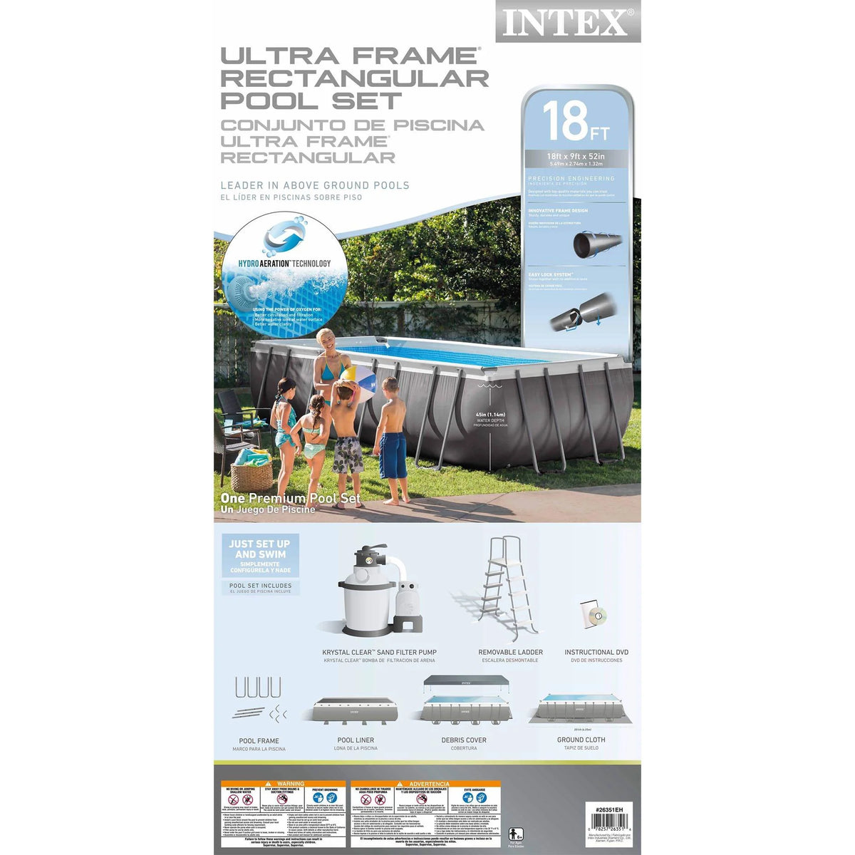 18ft x 9ft x 52in Rectangular Above Ground Pool with Pump D289