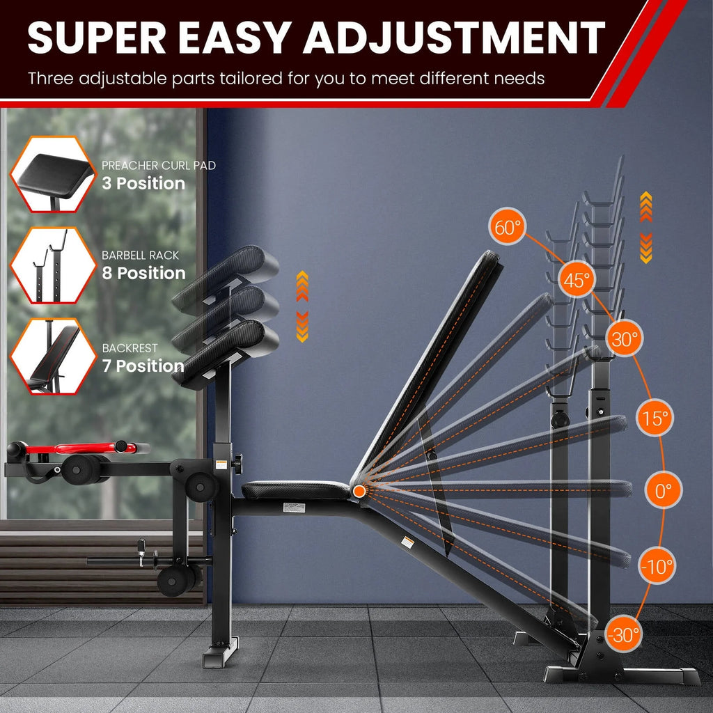 Adjustable Olympic Weight Bench Set with Barbell Rack D707