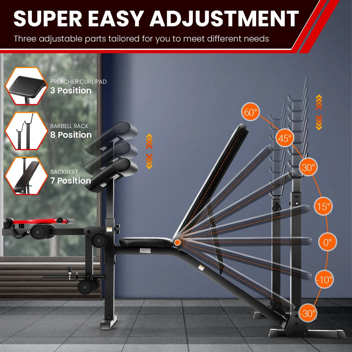 Adjustable Olympic Weight Bench Set with Barbell Rack D707