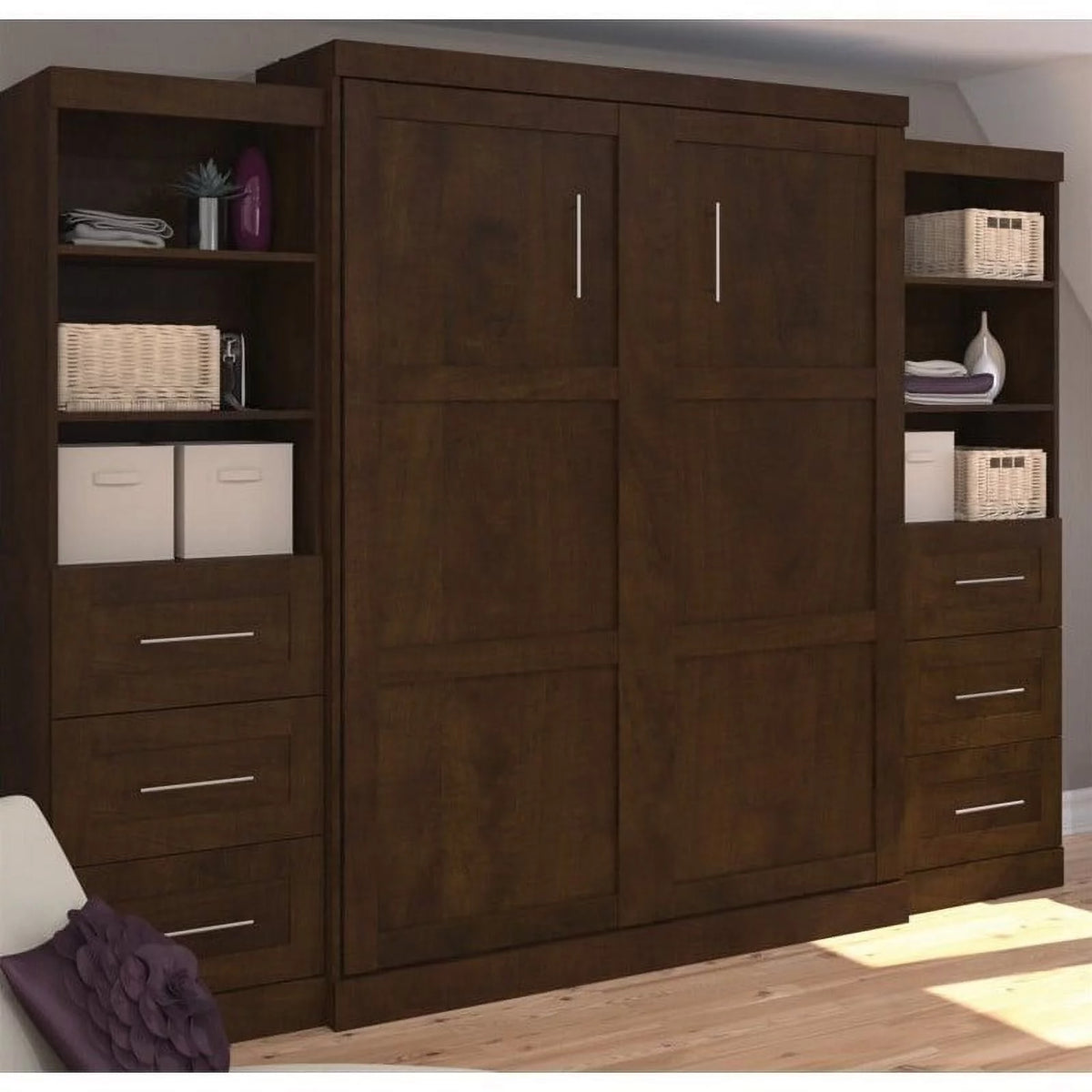 Queen Wall Bed with Storage and 3 Drawer Set V84440