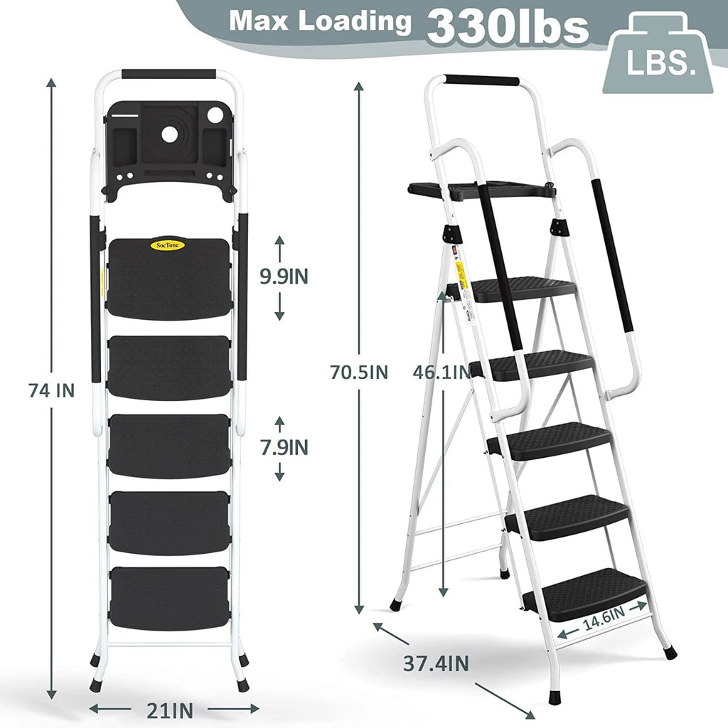 Folding 5-Step Ladder with Handrails and Tool Tray B96218