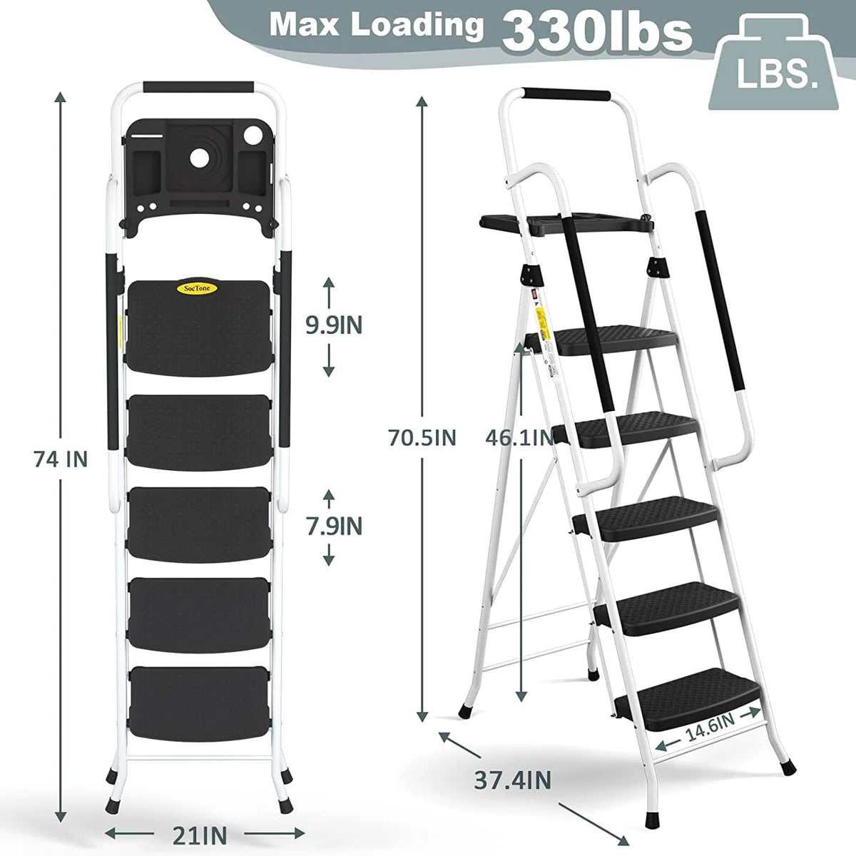 Folding 5-Step Ladder with Handrails and Tool Tray B96218