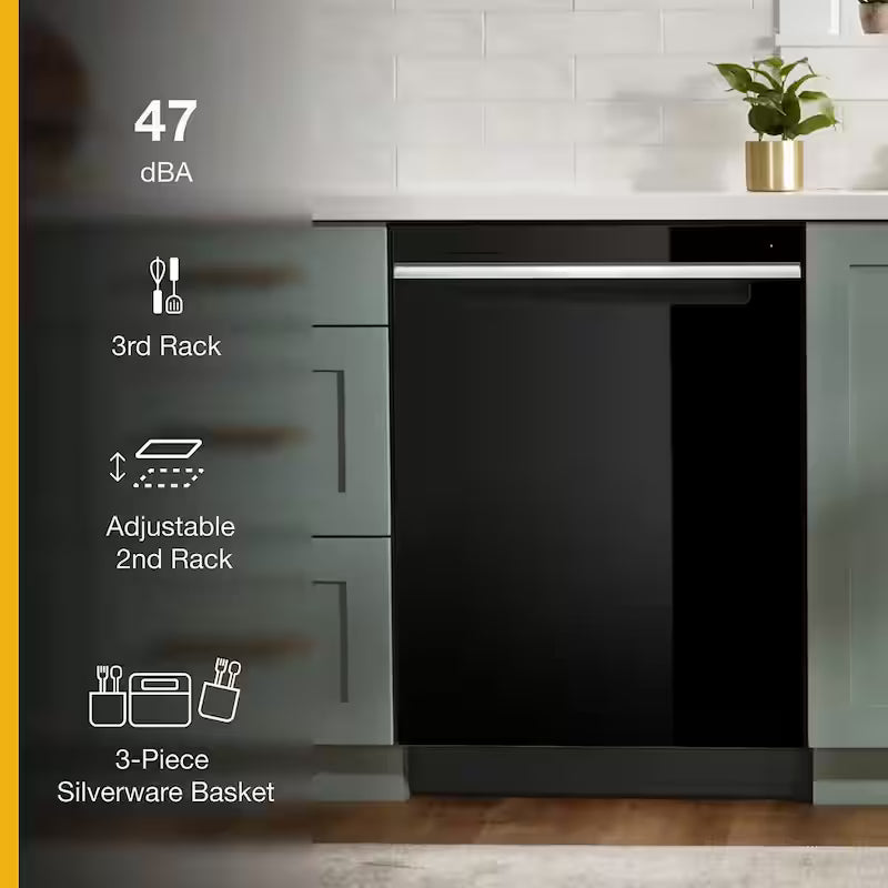 Black Built-In Tall Tub Dishwasher with Third Level Rack D40385