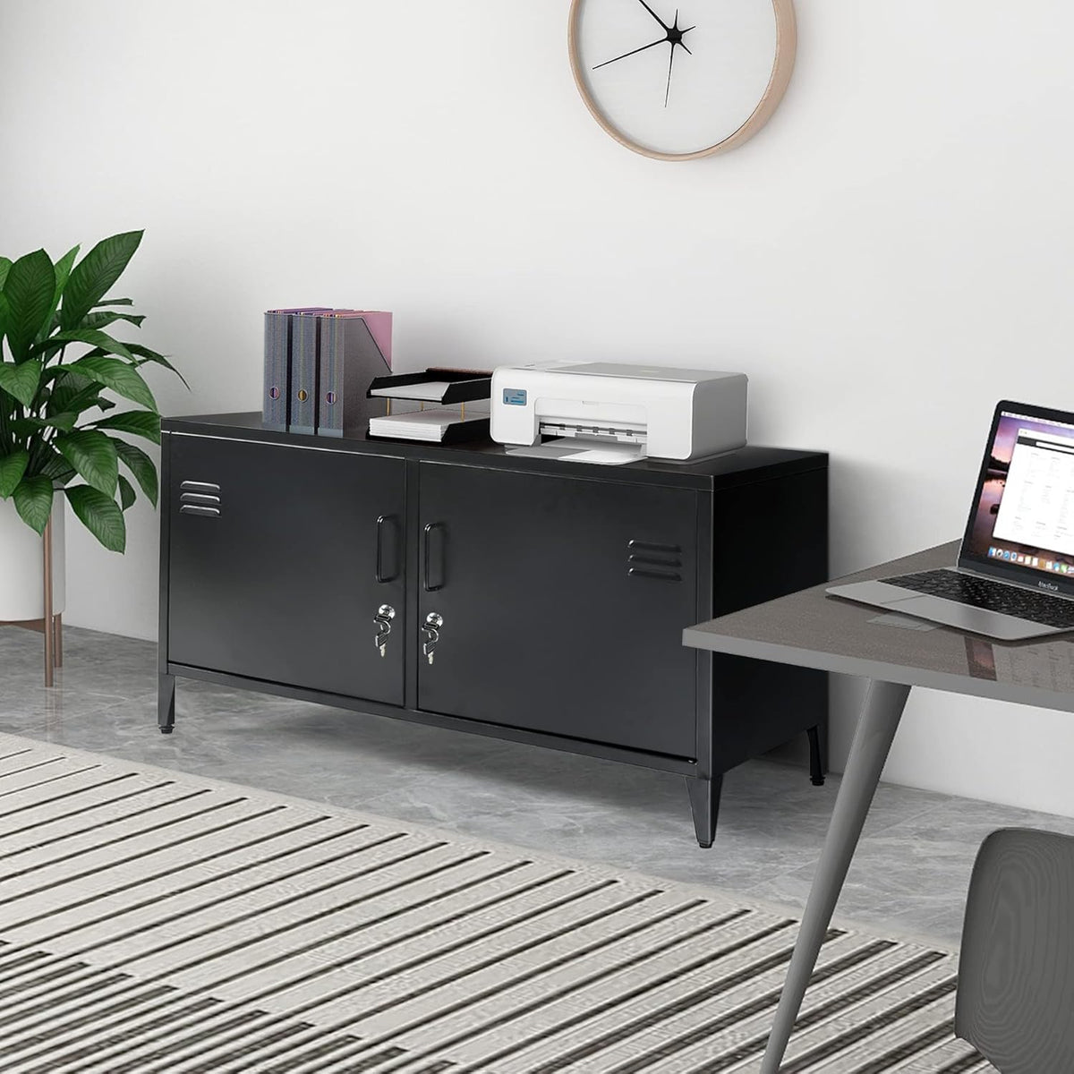 Black 2 Door Metal Storage Cabinet with 2 Shelves L5088