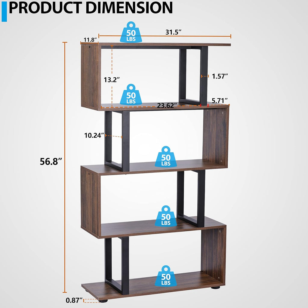5-Tier S-Shaped Industrial Bookcase E8893