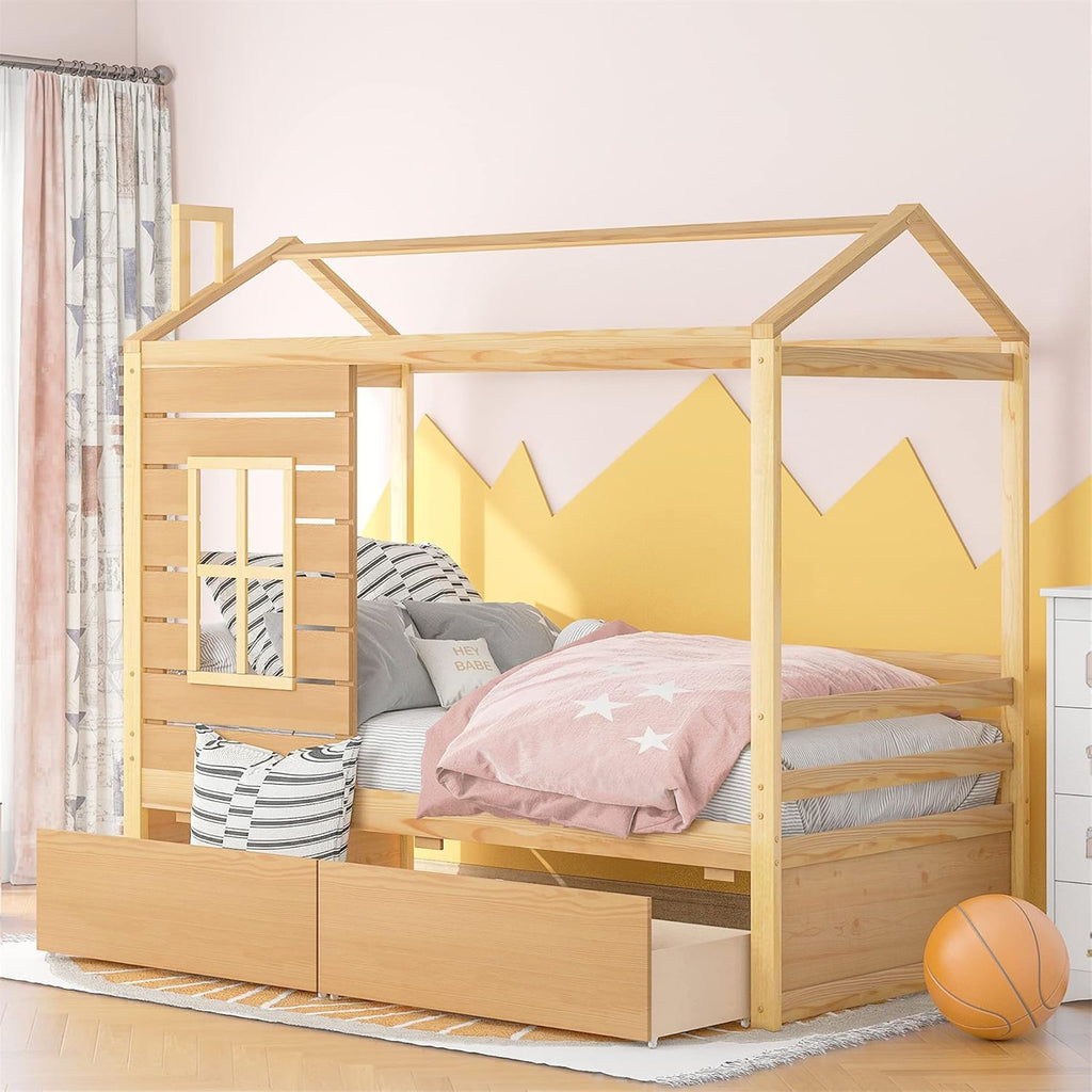 White Twin House Bed with Trundle T149278