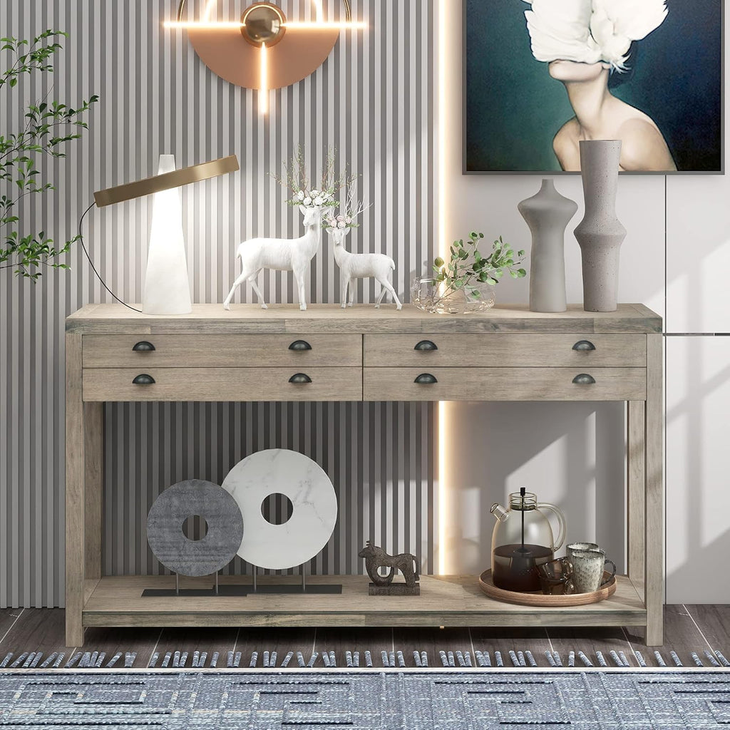 Green Wood Console Table with 2 Drawers W436