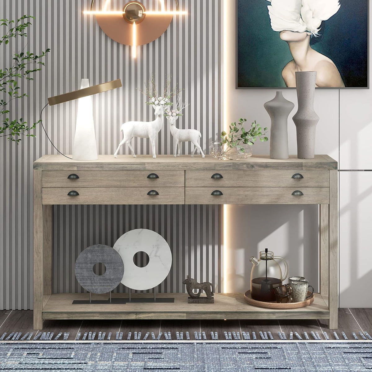 Green Wood Console Table with 2 Drawers W436