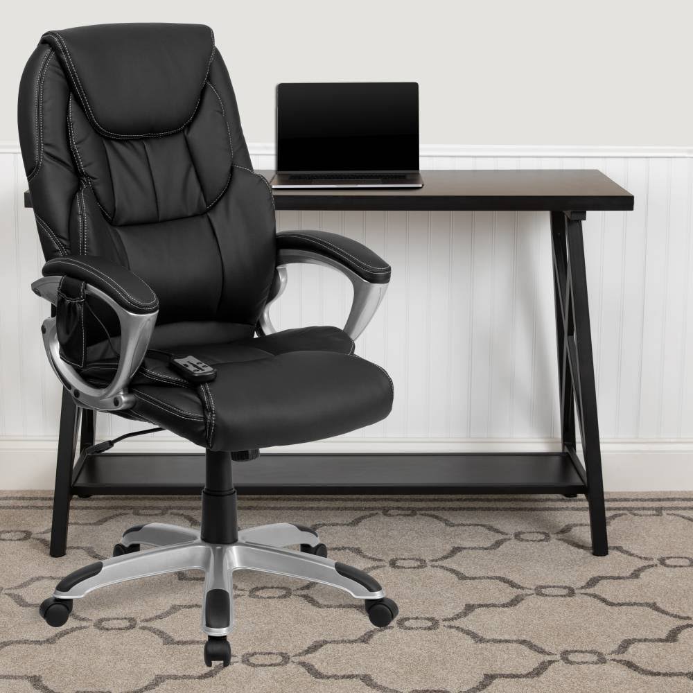 High Back Ergonomic Massaging Swivel Office Chair Black/Silver V9713