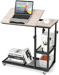 Height Adjustable C Shaped End Table with Wheels and Shelves L435025