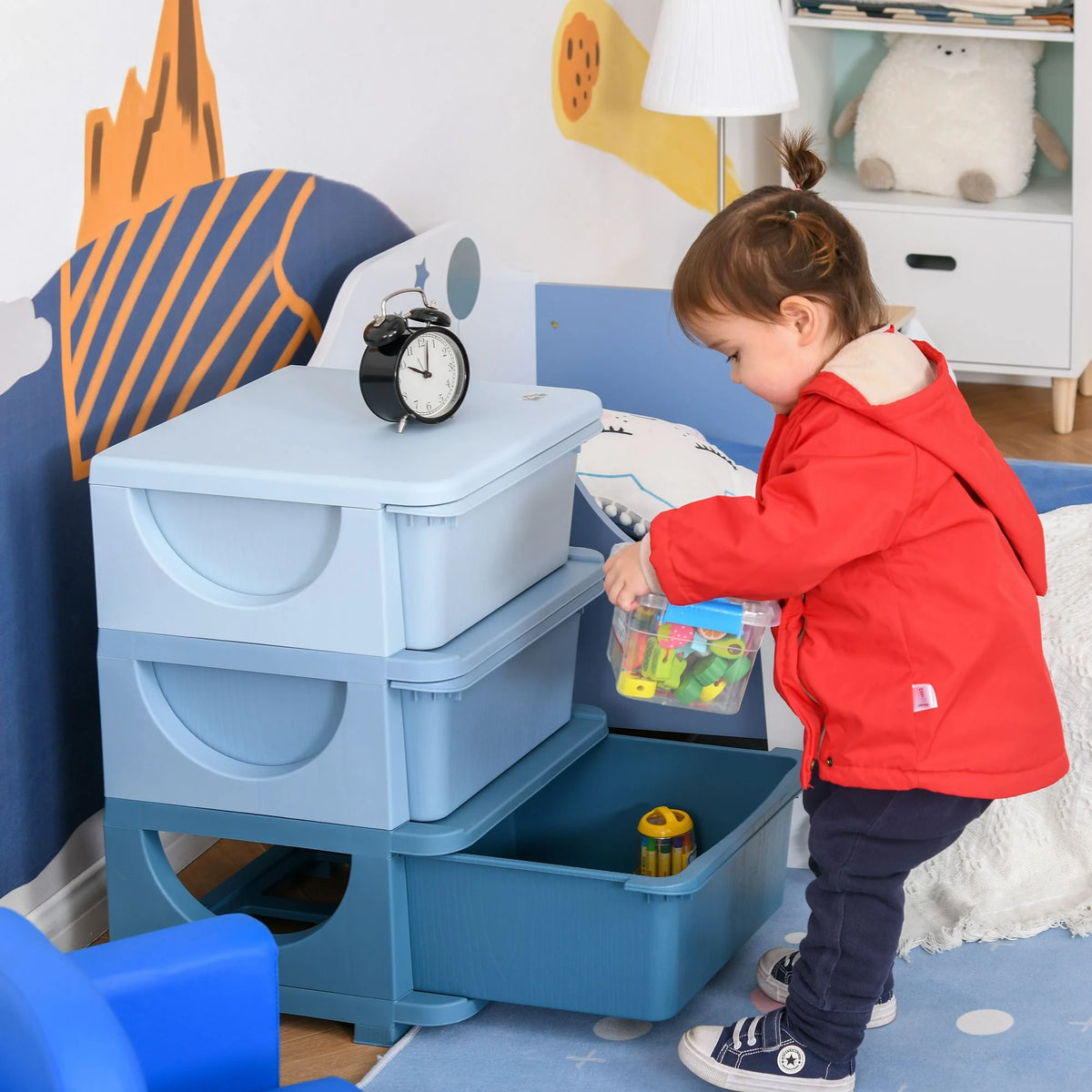 Blue 3 Tier Kids Storage Unit Dresser Tower L179