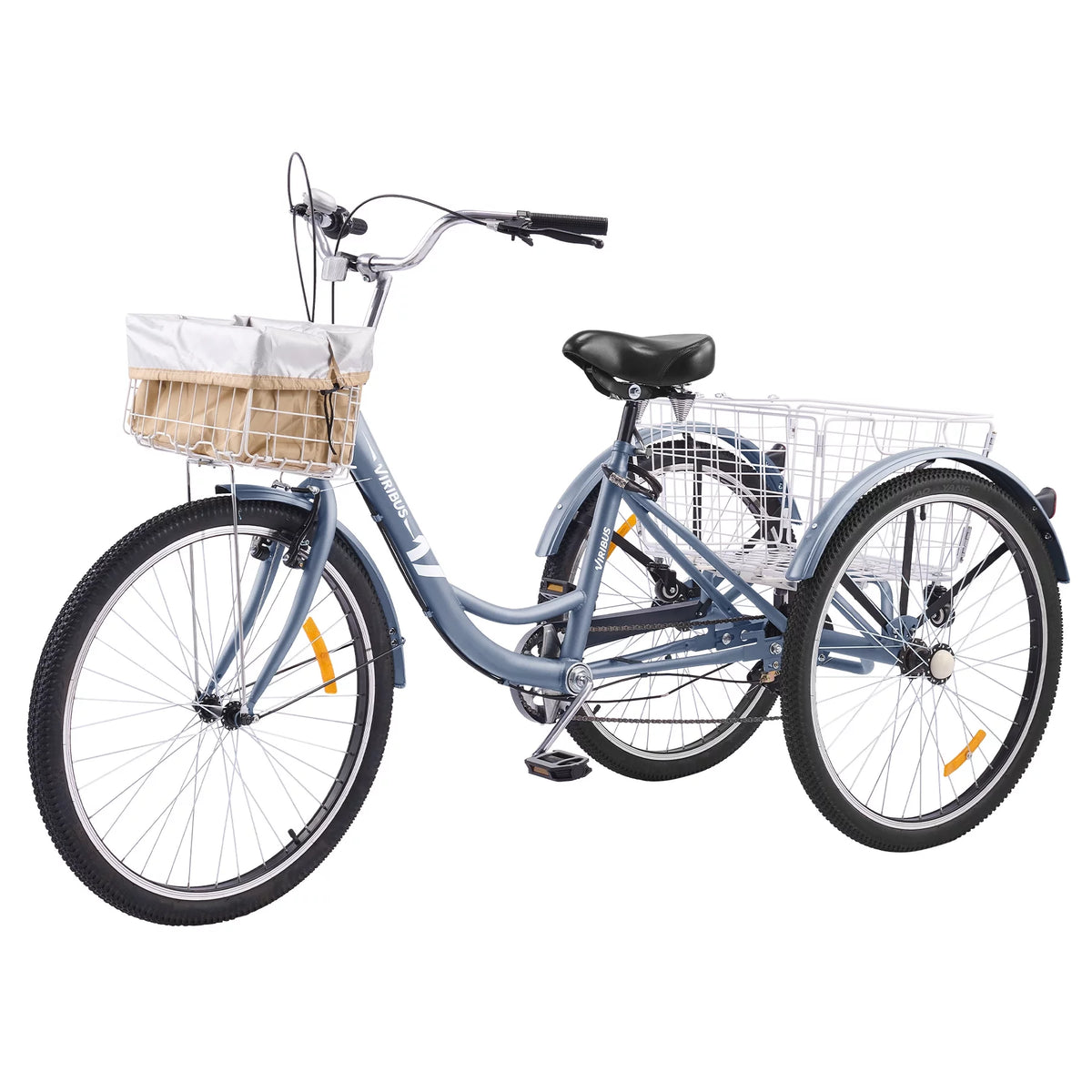 24 Inch 7 Speed Adult Trike with Adjustable Seat and 2 Baskets Matte Gray B1206