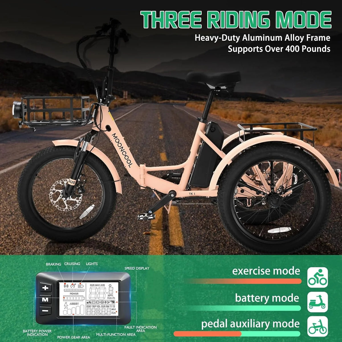 24/26 Electric Tricycle 350W 36V 7 Speeds with Basket F614601
