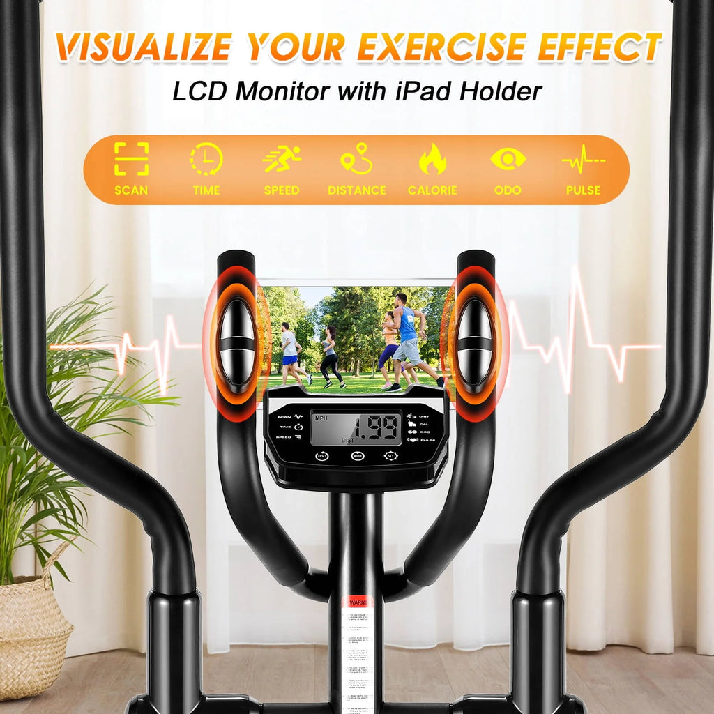 Elliptical Machine with Heart Rate Sensor LCD Monitor 15inch Stride Length Black Y2827