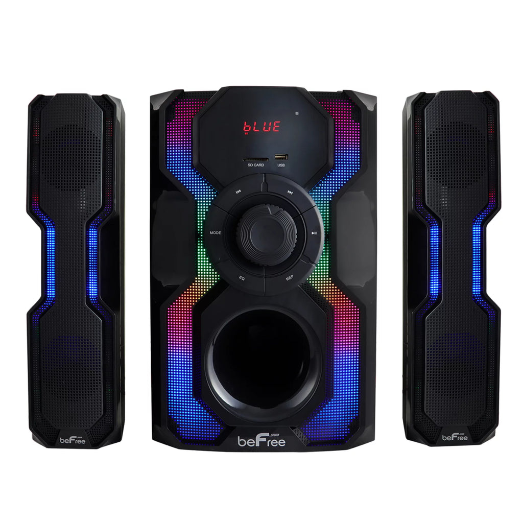 2.1 Channel Bluetooth Wired Speaker Stereo System with LED Lights, FM Radio, USB & SD Inputs - Black & Silver J6848