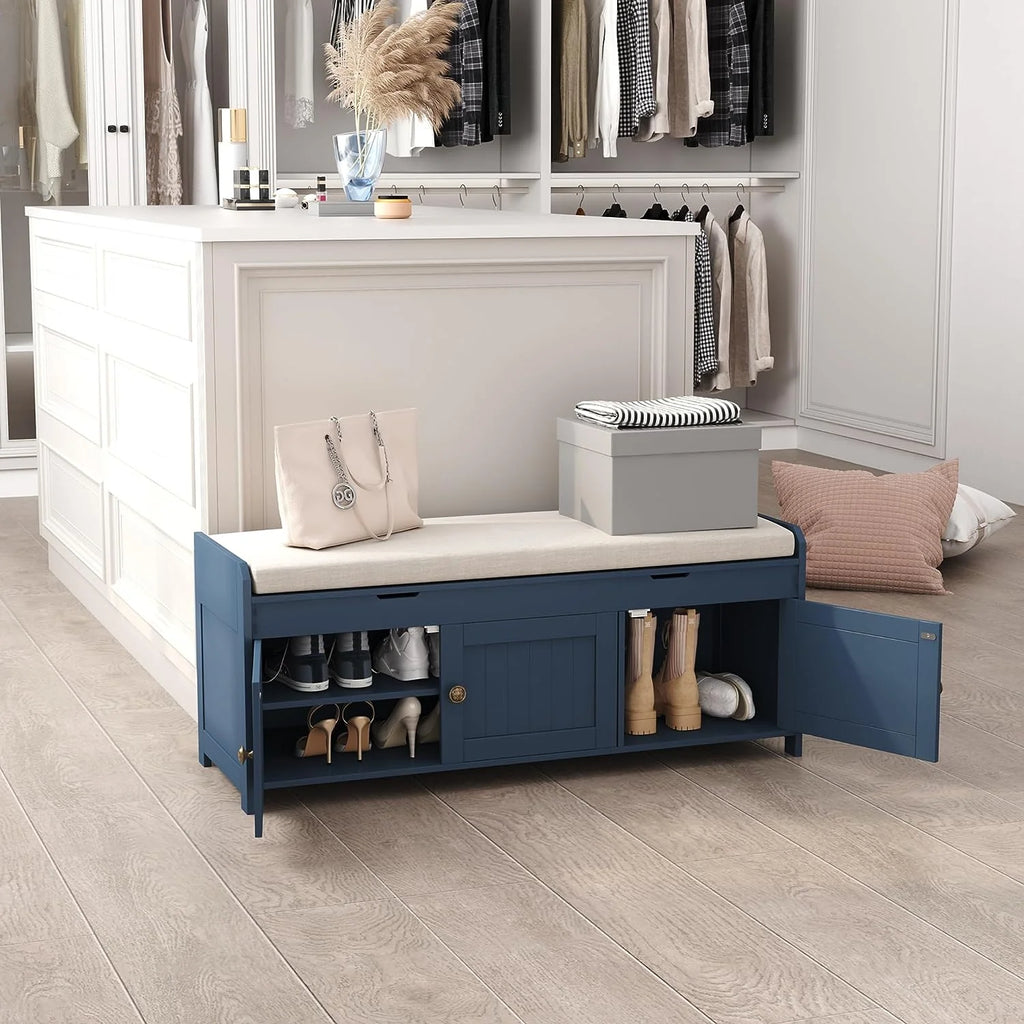 Blue Lift Top Storage Shoe Bench Y832552