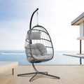 Egg Swing Chair with Bracket Outdoor Rattan Wicker Basket Hammock Chair with Aluminium Steel Frame and UV Cushion E420601