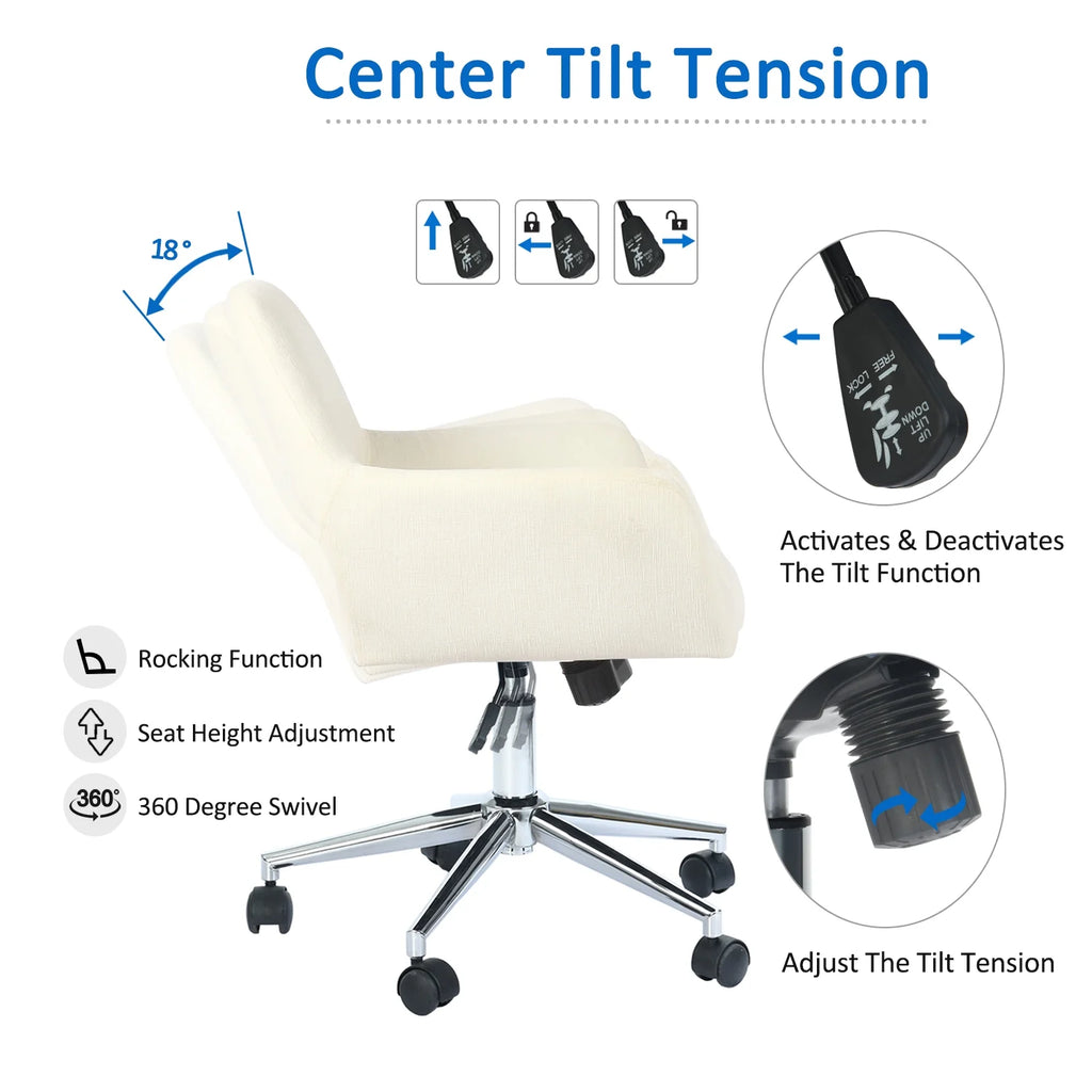 Cream Beige Fabric Swivel Office Chair U2989