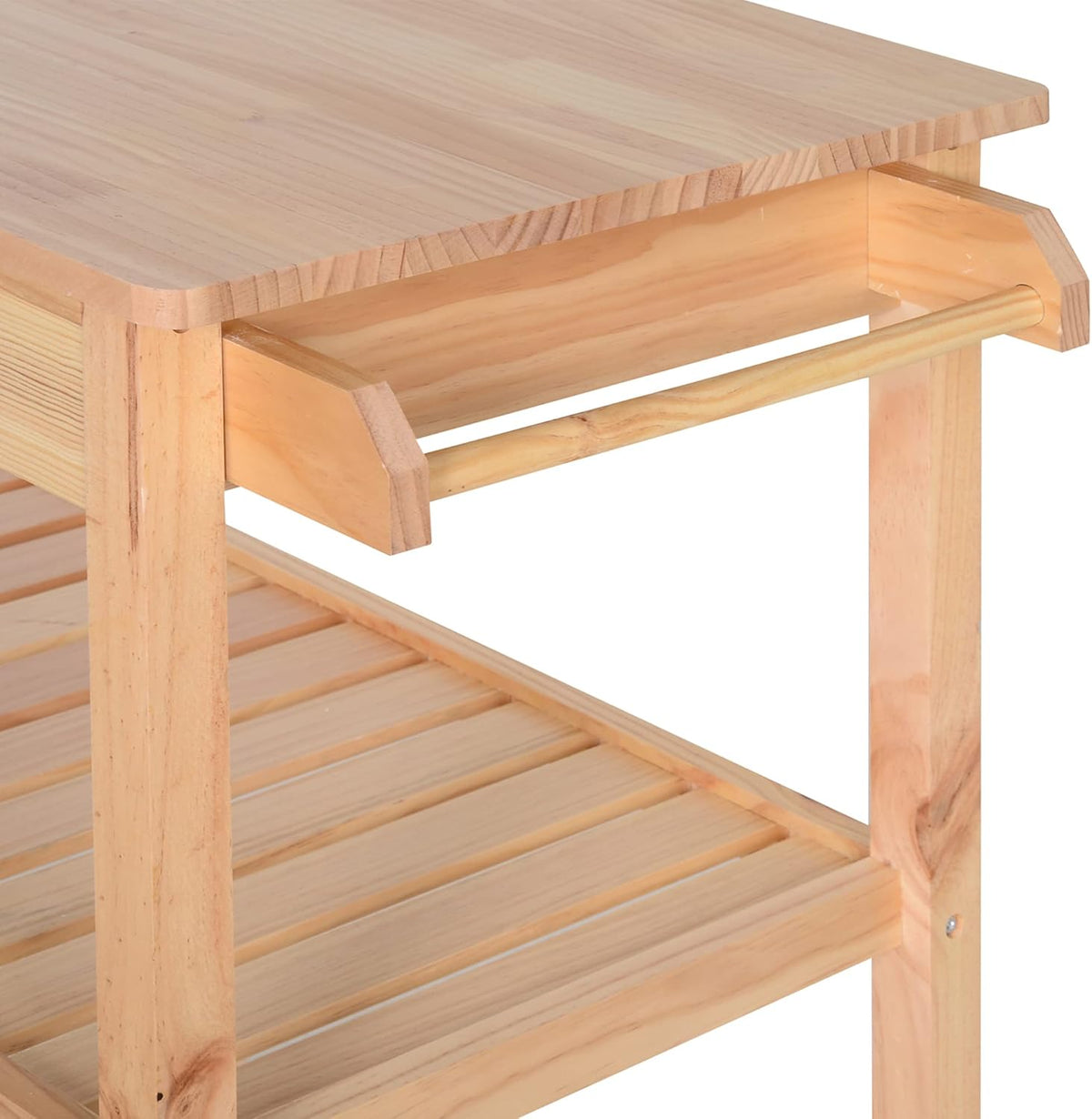 42 Kitchen Trolley Cart with 2 Drawers and 3-Tier Shelf Pine Wood P325269