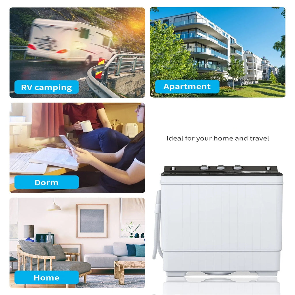 Portable 26Lbs Twin Tub Washing Machine with Gravity Drain Pump B497952