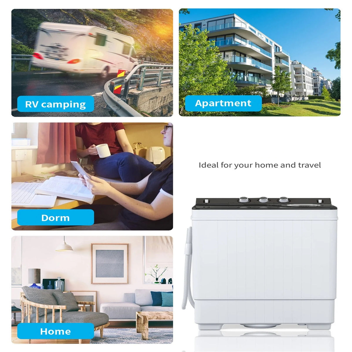 Portable 26Lbs Twin Tub Washing Machine with Gravity Drain Pump B497952