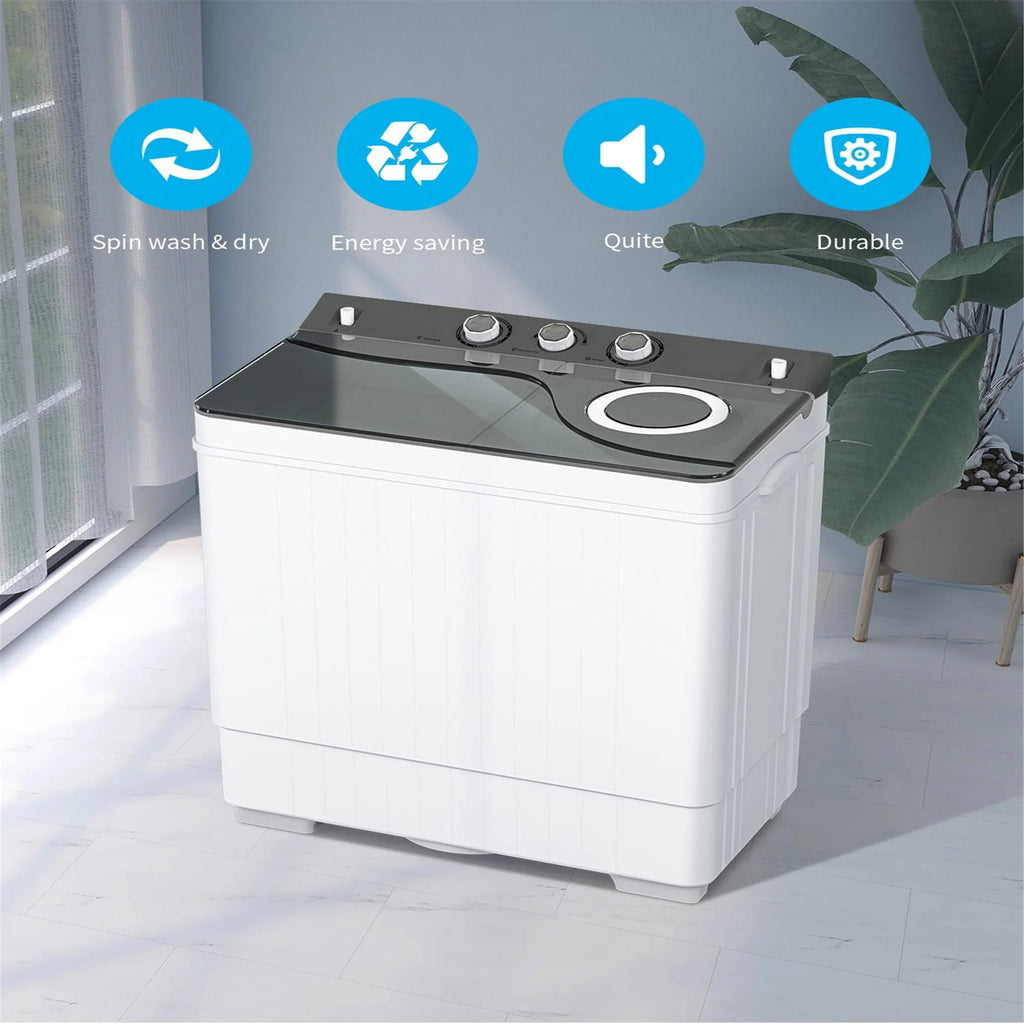 Portable 26Lbs Twin Tub Washing Machine with Gravity Drain Pump B497952