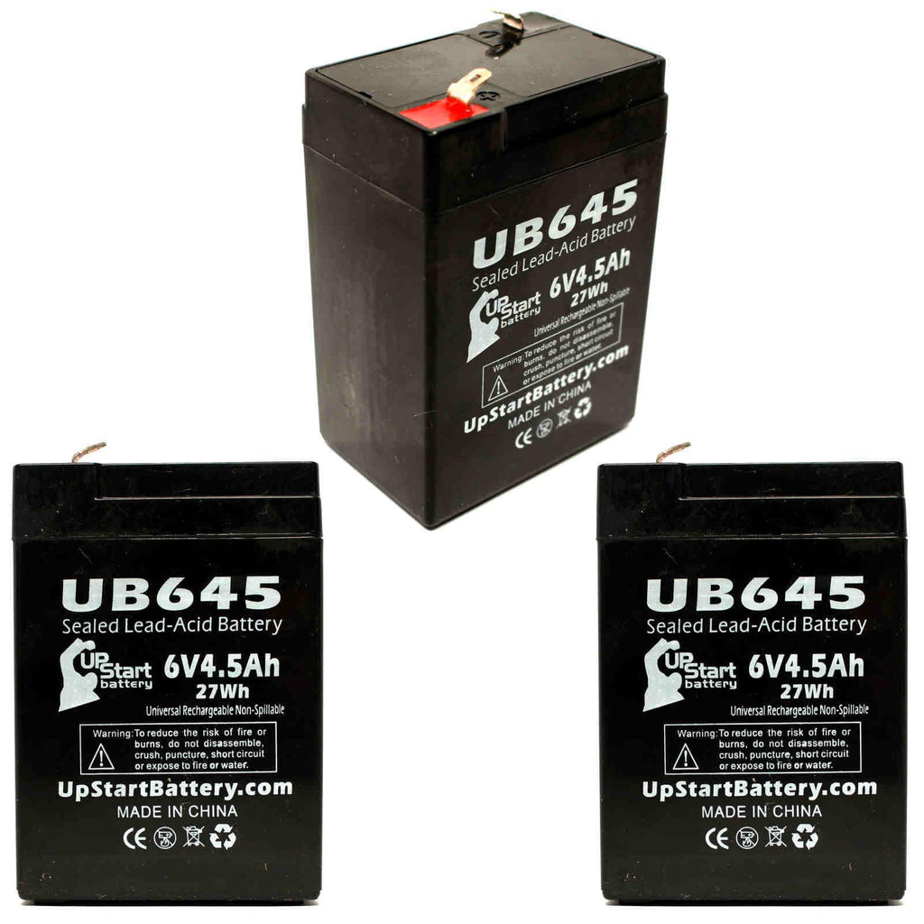 6V 4.5Ah Sealed Lead Acid Battery 3 Pack with F1 to F2 Terminal Adapters Y916