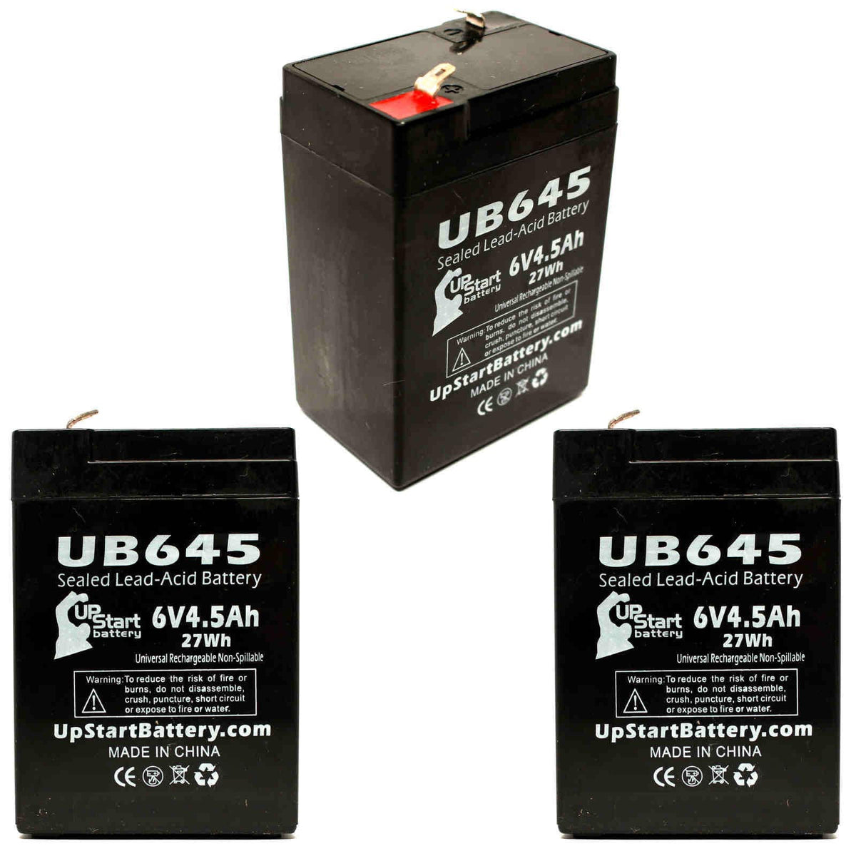 6V 4.5Ah Sealed Lead Acid Battery 3 Pack with F1 to F2 Terminal Adapters Y916