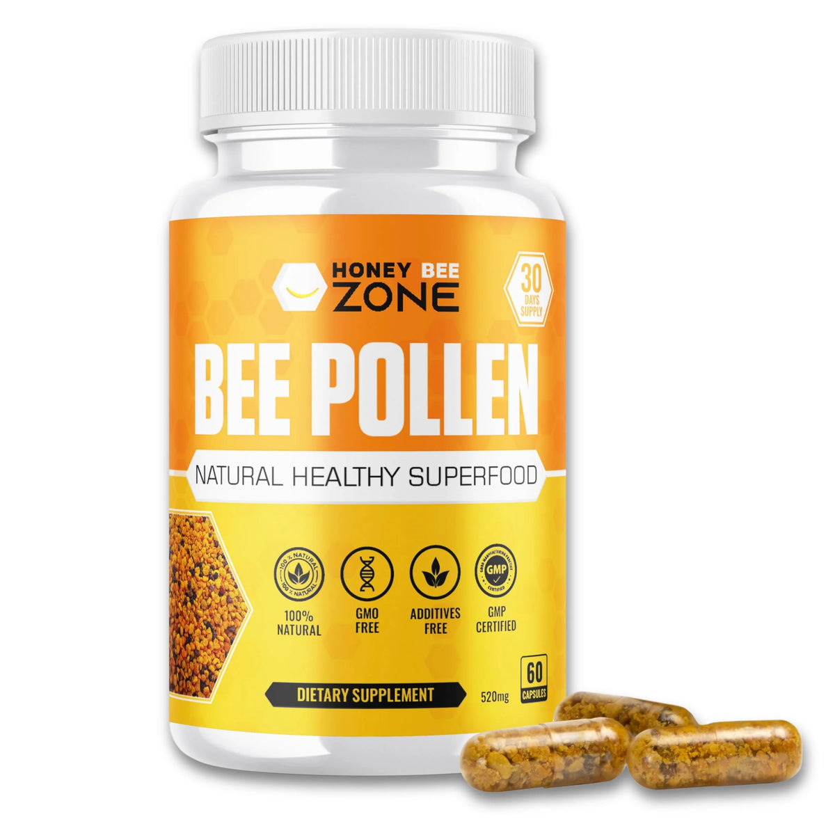Natural Raw Bee Pollen 500mg 60 Veggie Capsules O5645