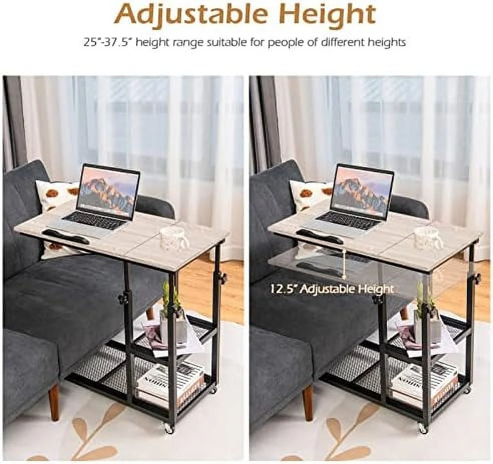 Height Adjustable C Shaped End Table with Wheels and Shelves L435025