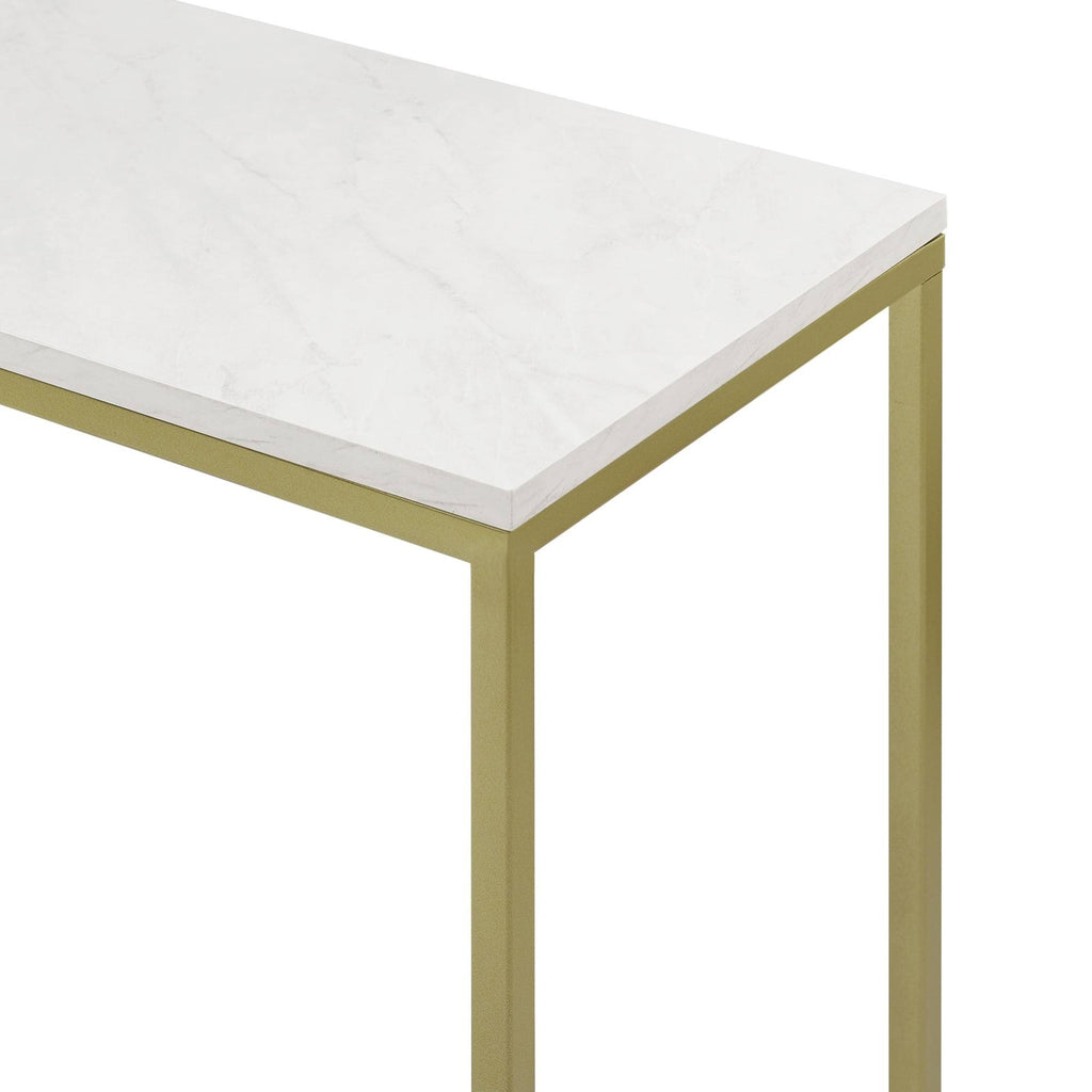 42-Inch Metal Entry Table White Faux Marble Gold T67878