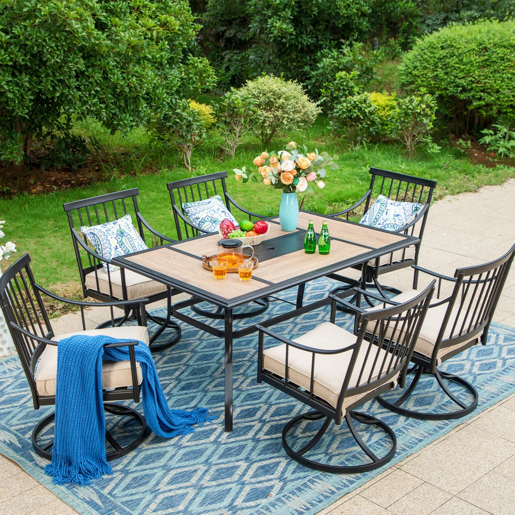 7-Piece Outdoor Dining Set with Cushioned Swivel Chairs M3663