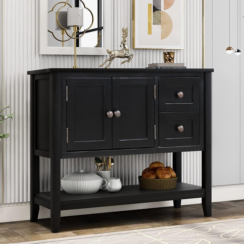 Green Wood Console Table with 2 Drawers W436