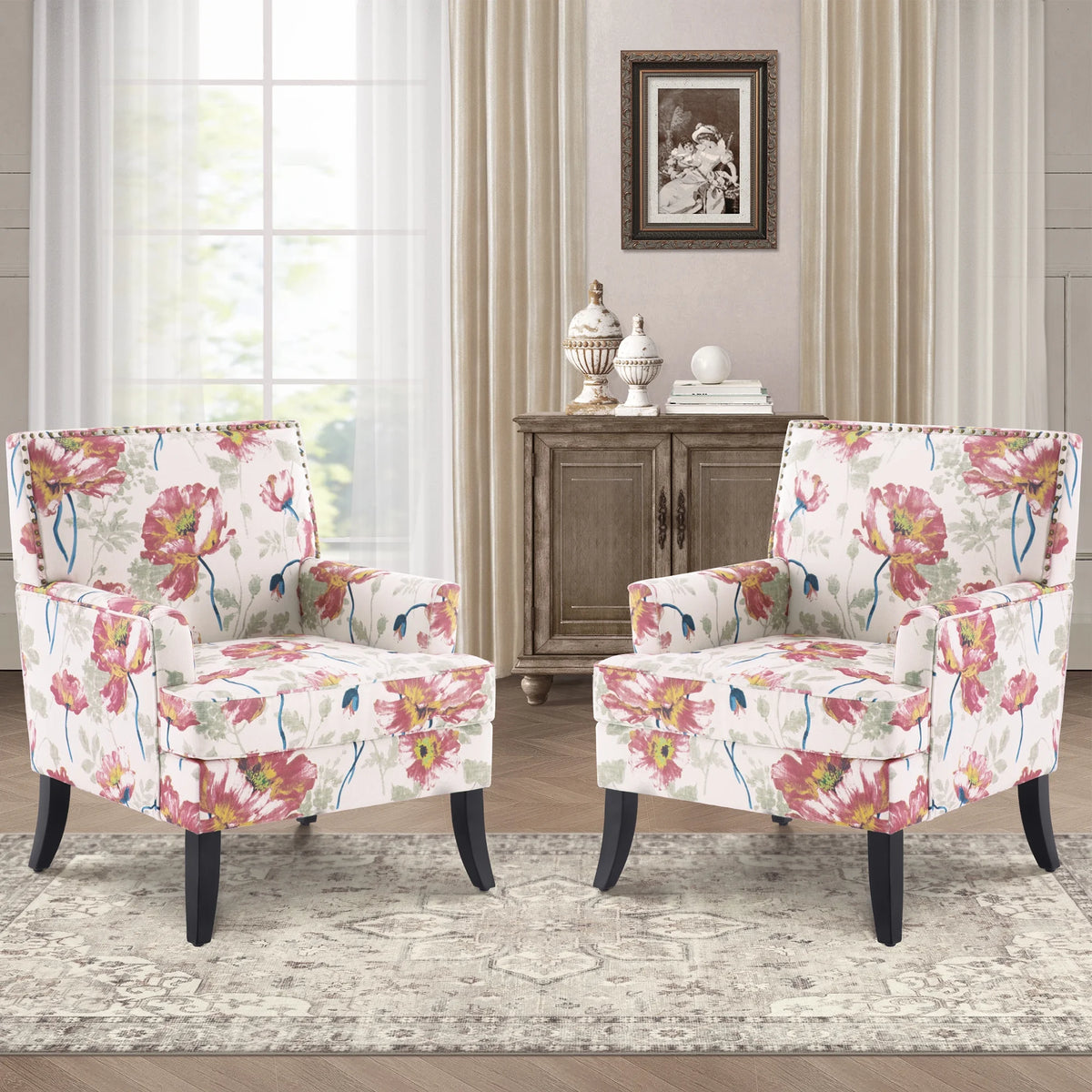 Set of 2 Upholstered Accent Chair with Wooden Legs C70413