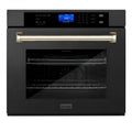 30 In. Single Wall Oven with Self Clean and True Convection in Black Stainless Steel and Gold A21304