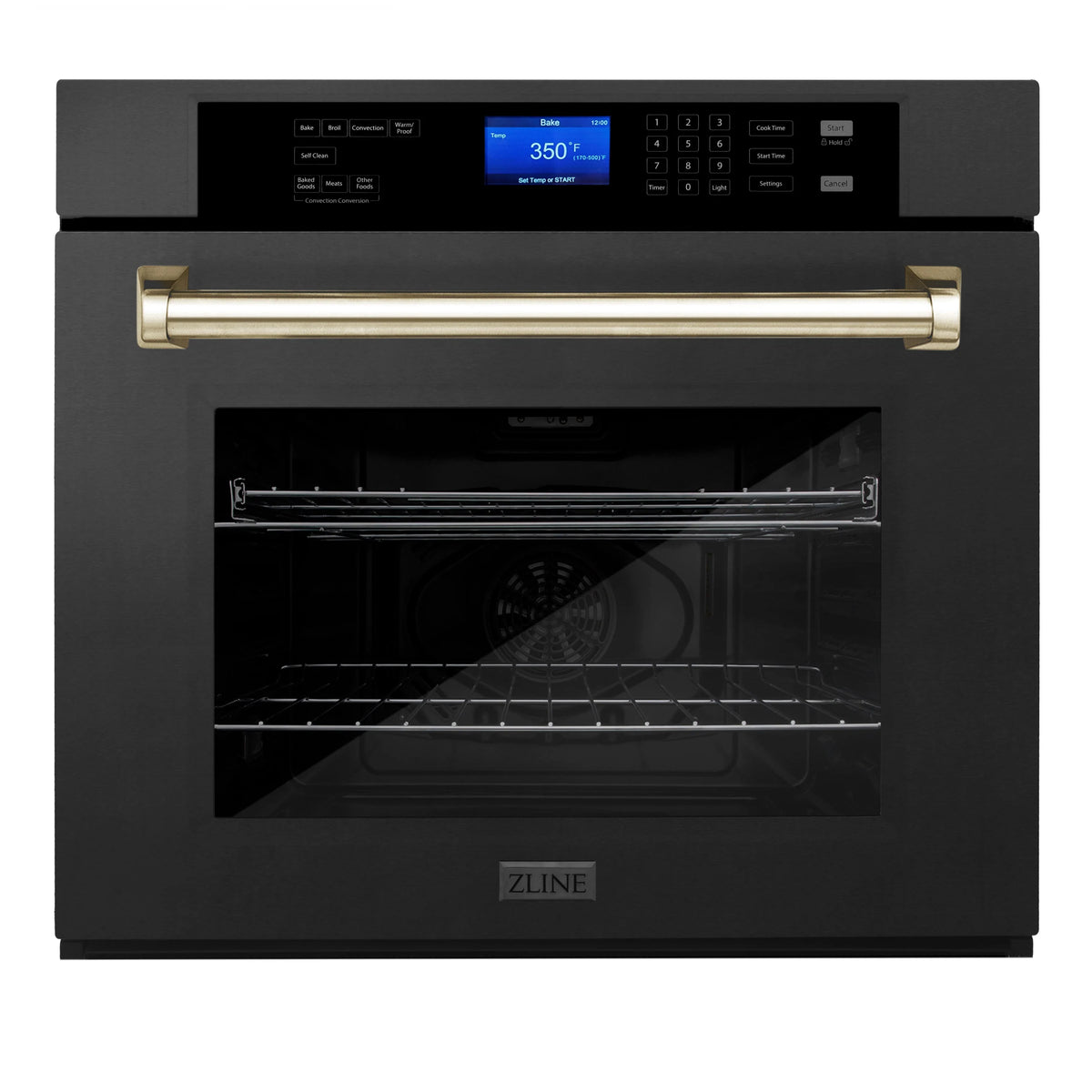 30 In. Single Wall Oven with Self Clean and True Convection in Black Stainless Steel and Gold A21304