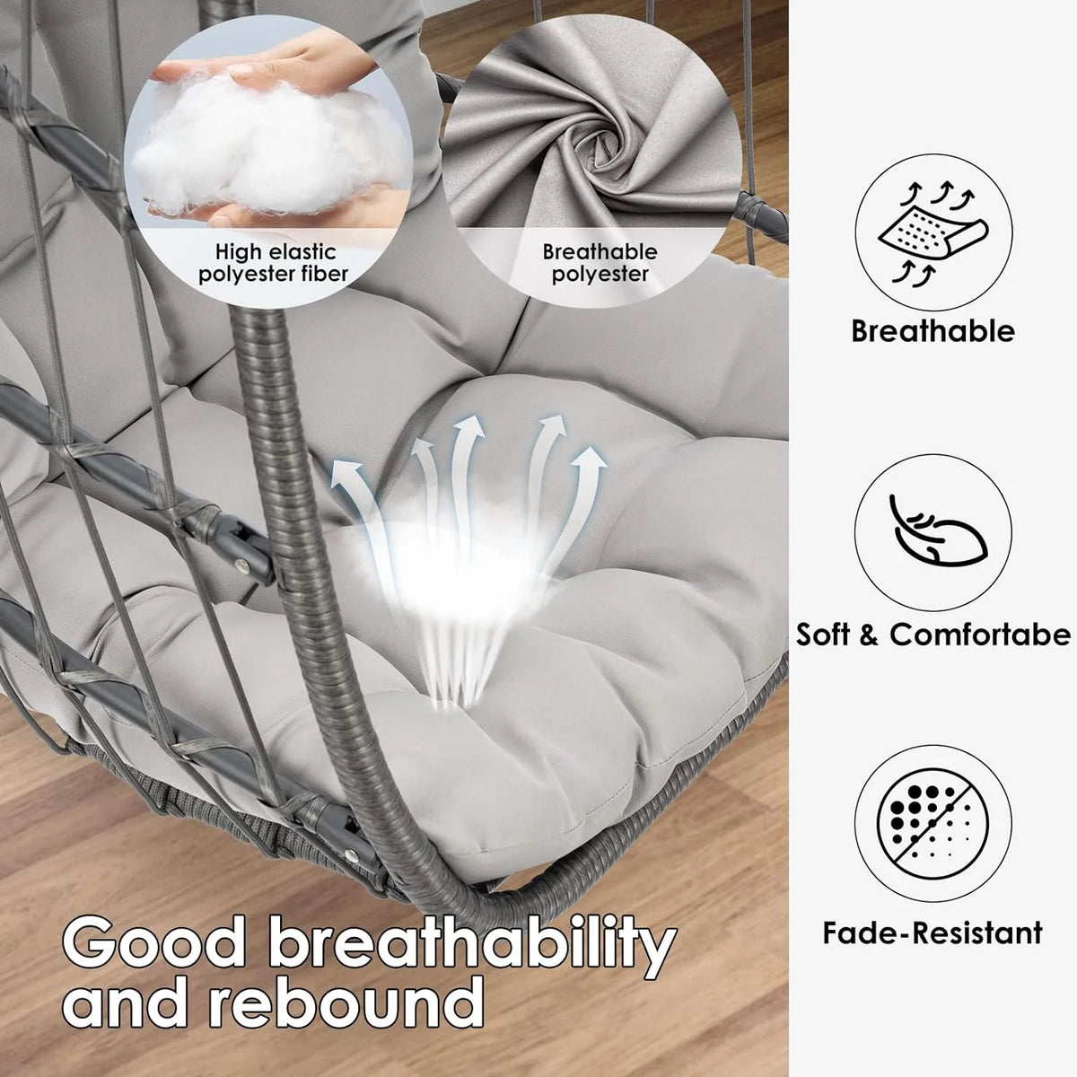 Egg Swing Chair with Bracket Outdoor Rattan Wicker Basket Hammock Chair with Aluminium Steel Frame and UV Cushion E420601